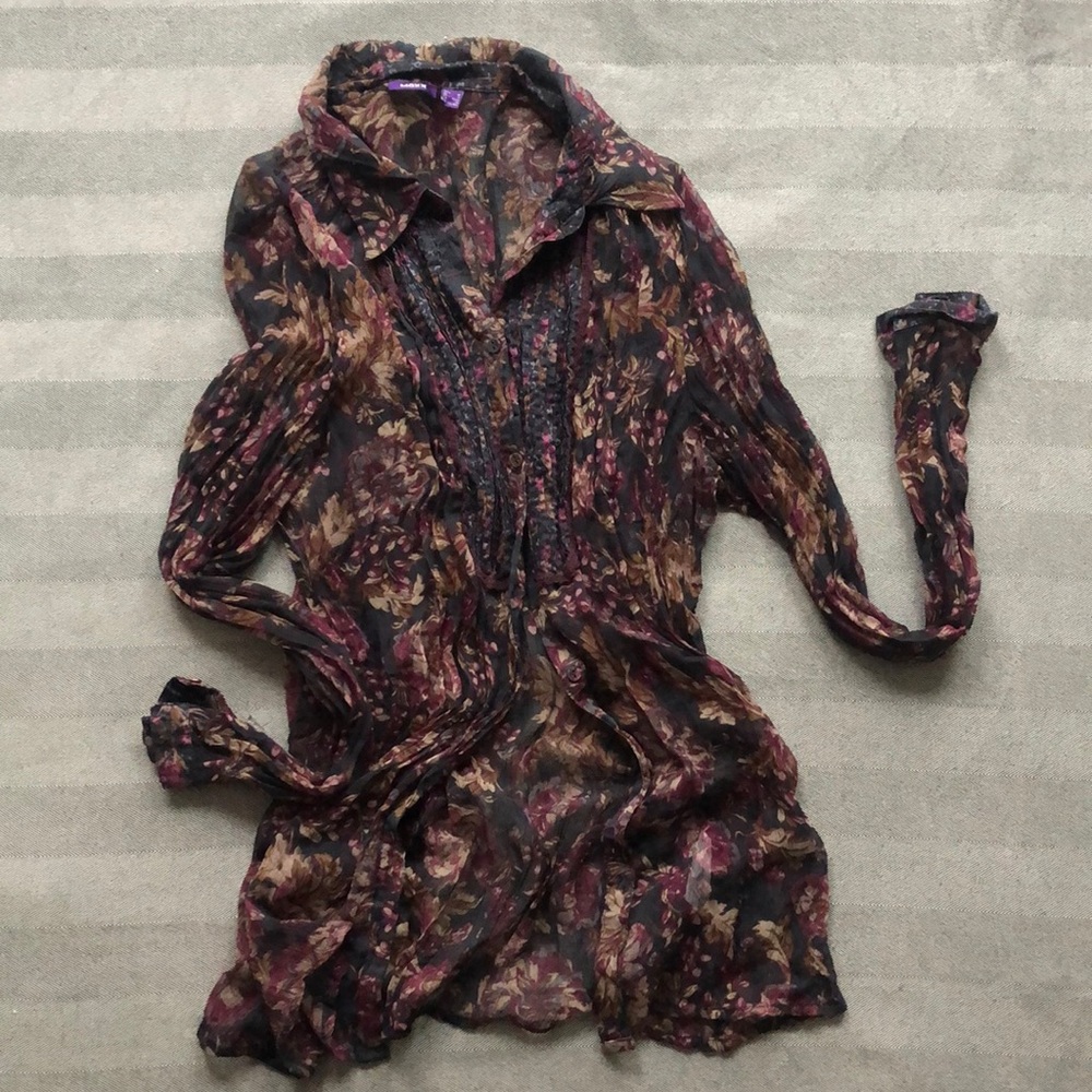NWOT, MEXX, sheer, floral, light, button down women  shirt, 100% cotton blouse - Picture 3 of 8